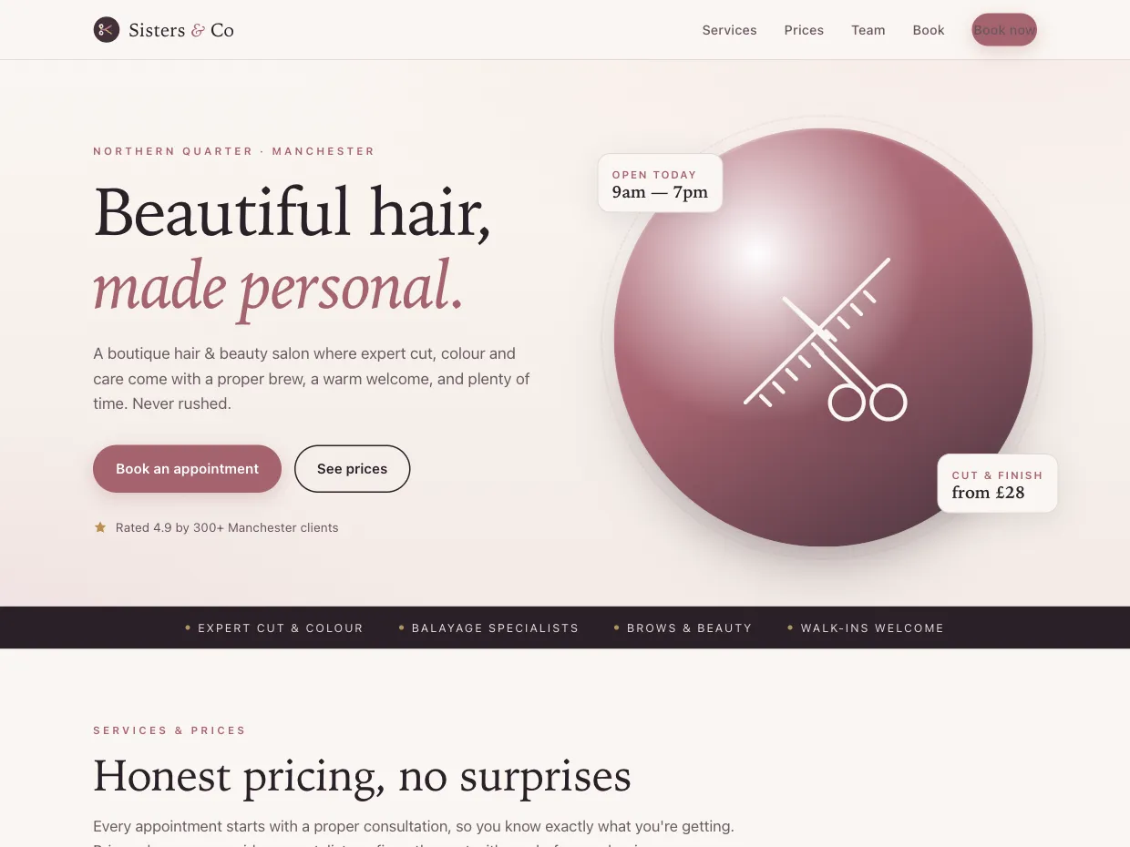 Sisters & Co hair salon demo website